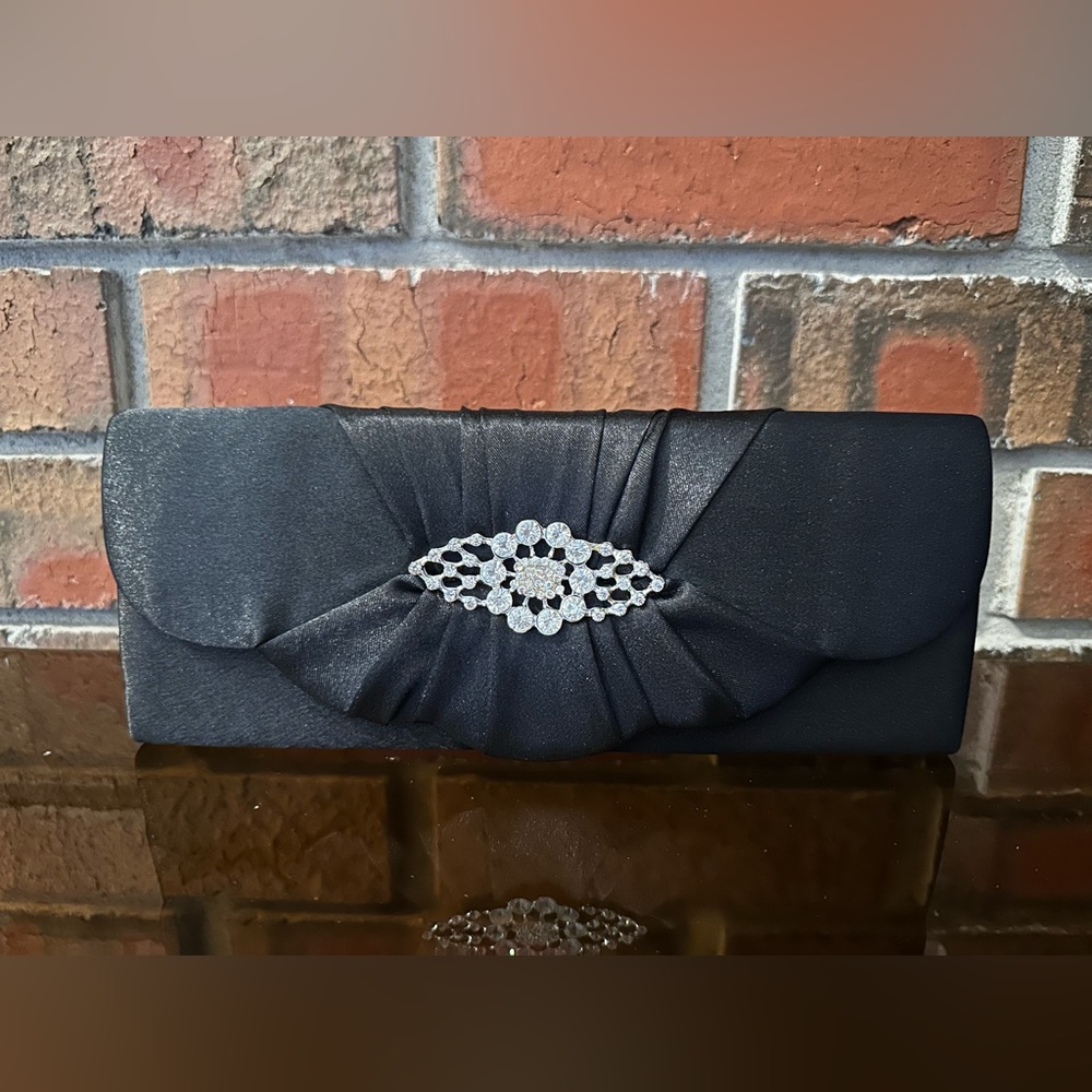 Rhinestone Embellished Black Evening Clutch